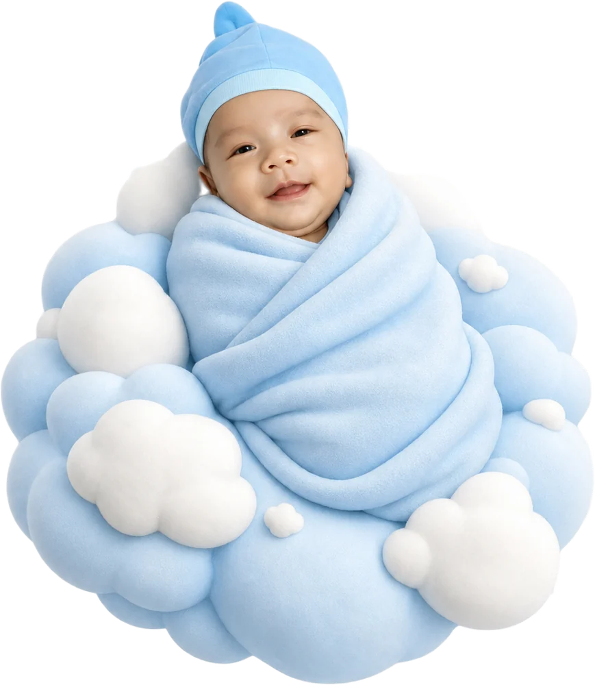 Baby Marc Angelou asleep on a cloud